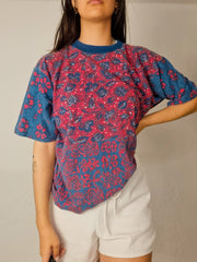 T-shirt vintage à motifs rouges et bleus M