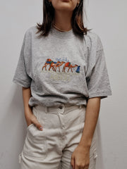T-shirt vintage gris Clair Djerba brodé XL