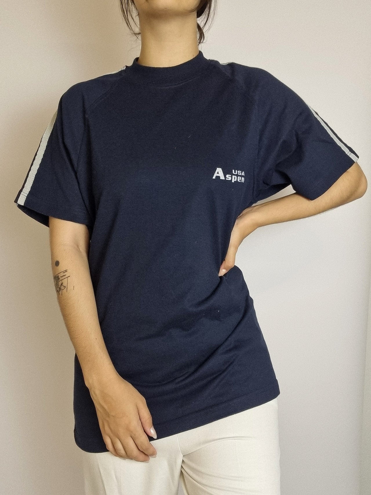 T-shirt vintage bleu foncé uni XL