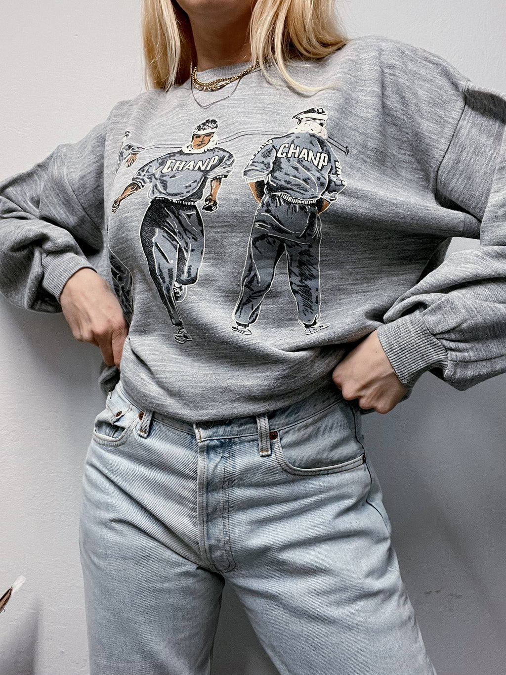 Hellgrauer Vintage-Pullover M/L