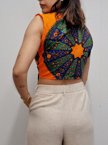 Top vintage orange à motifs S