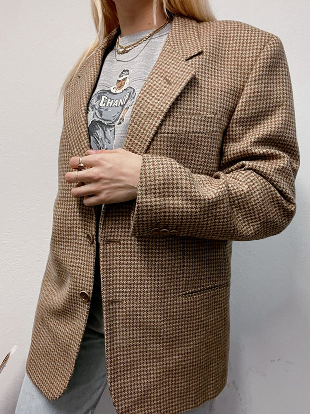 Veste blazer vintage pied de poule beige M/L