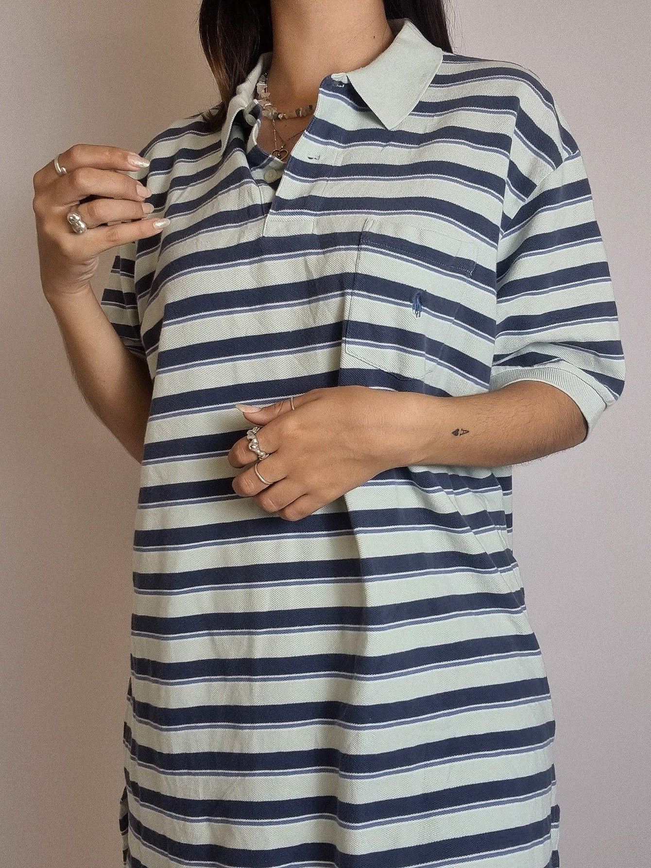 Lacoste L white striped mauve polo shirt