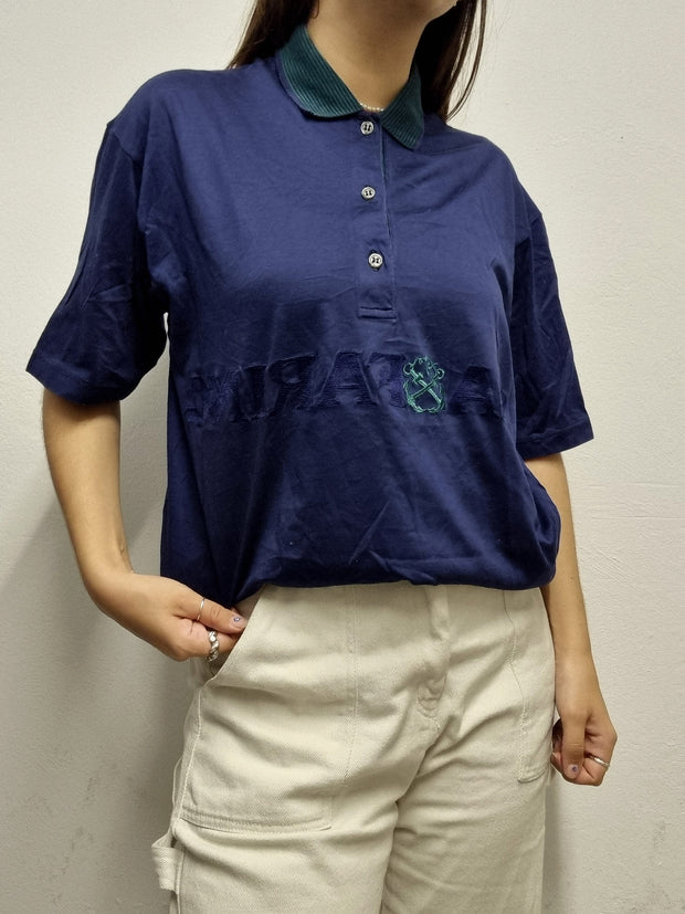 T-shirt vintage bleu foncé et vert brodé M/L