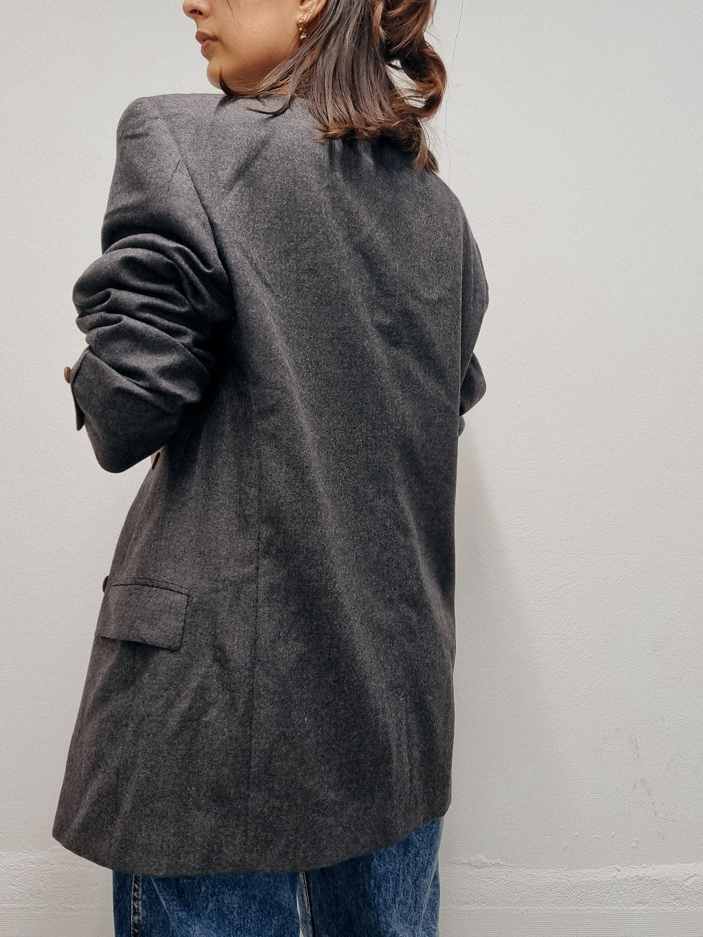 Veste blazer vintage oversized gris foncé L
