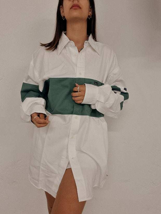 Chemise vintage en jeans blanche et verte  Faconnable
