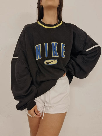 Pull vintage noir et bleu Nike XXL