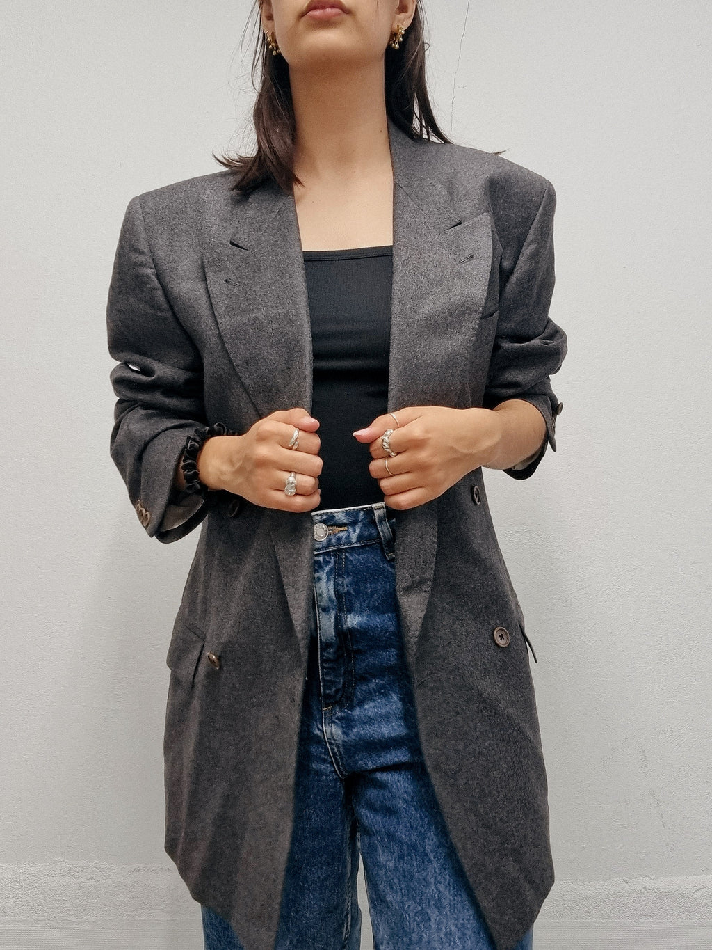 Veste blazer vintage oversized gris foncé L