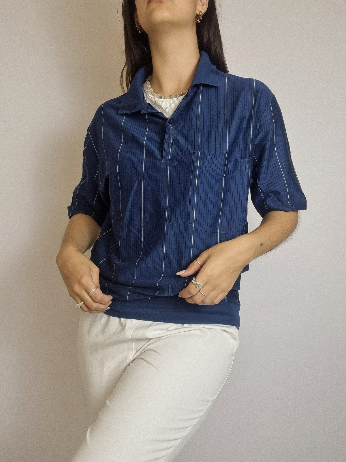 Lacoste L white striped mauve polo shirt