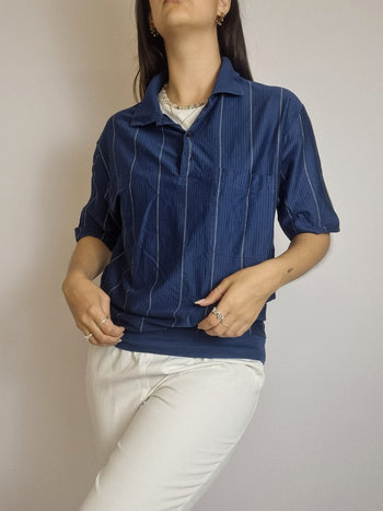 Polo vintage bleu foncé en coton L