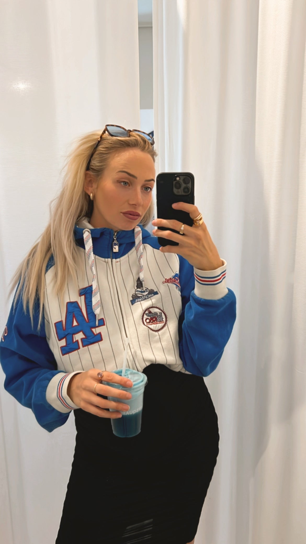Jacket vintage américaine LA patch blanc et bleue M
