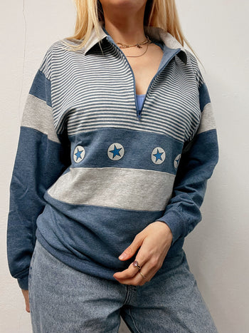 Pull vintage bleu et gris M