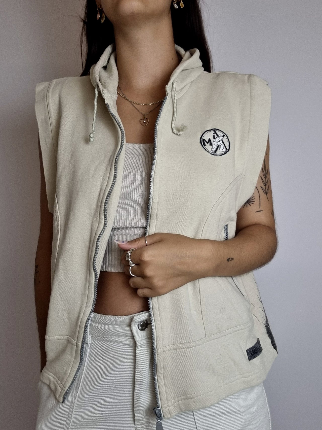 Gilet sans manches en coton beige S