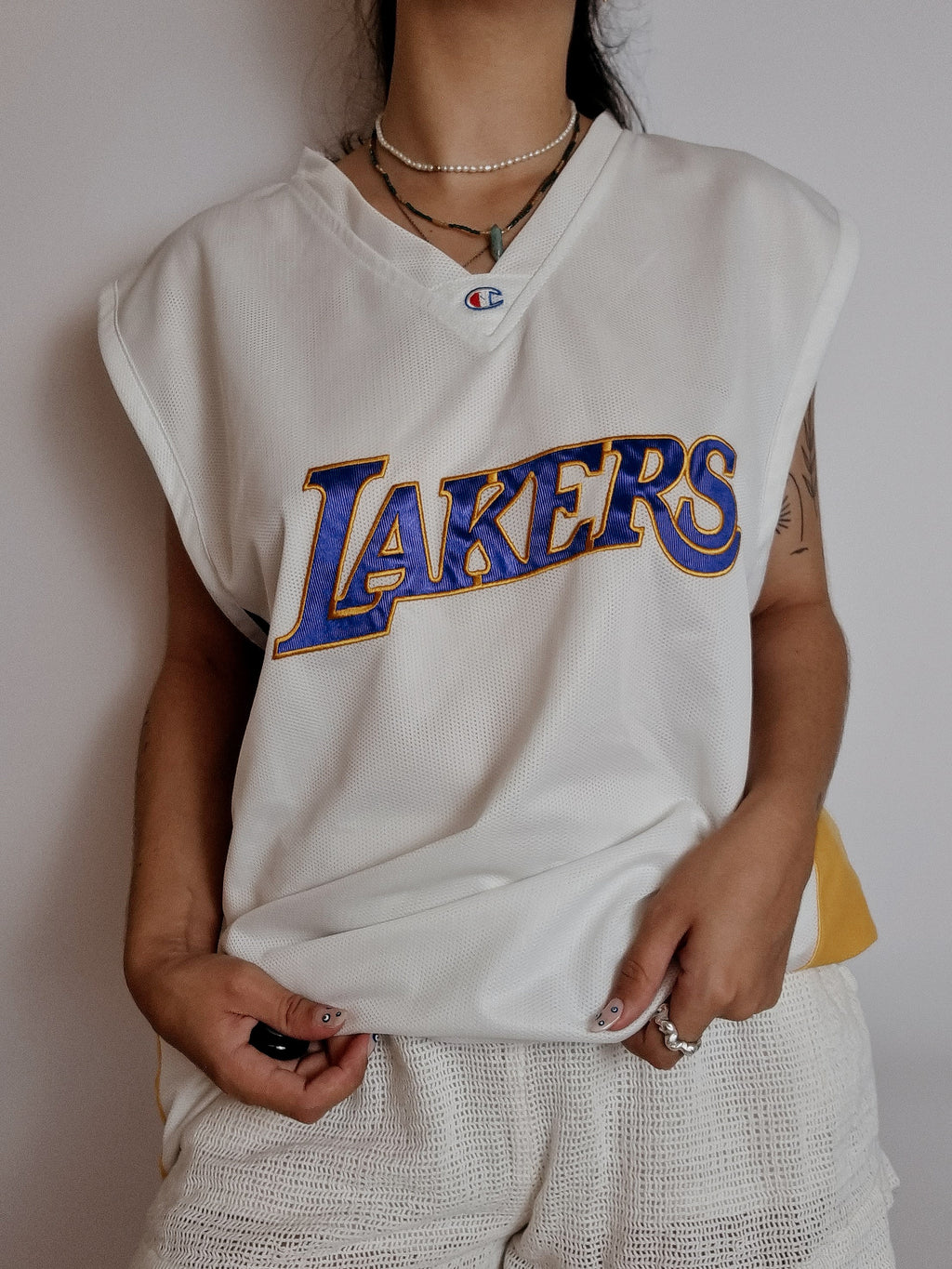 Weiß-lila Lakers-Basketballtrikot L