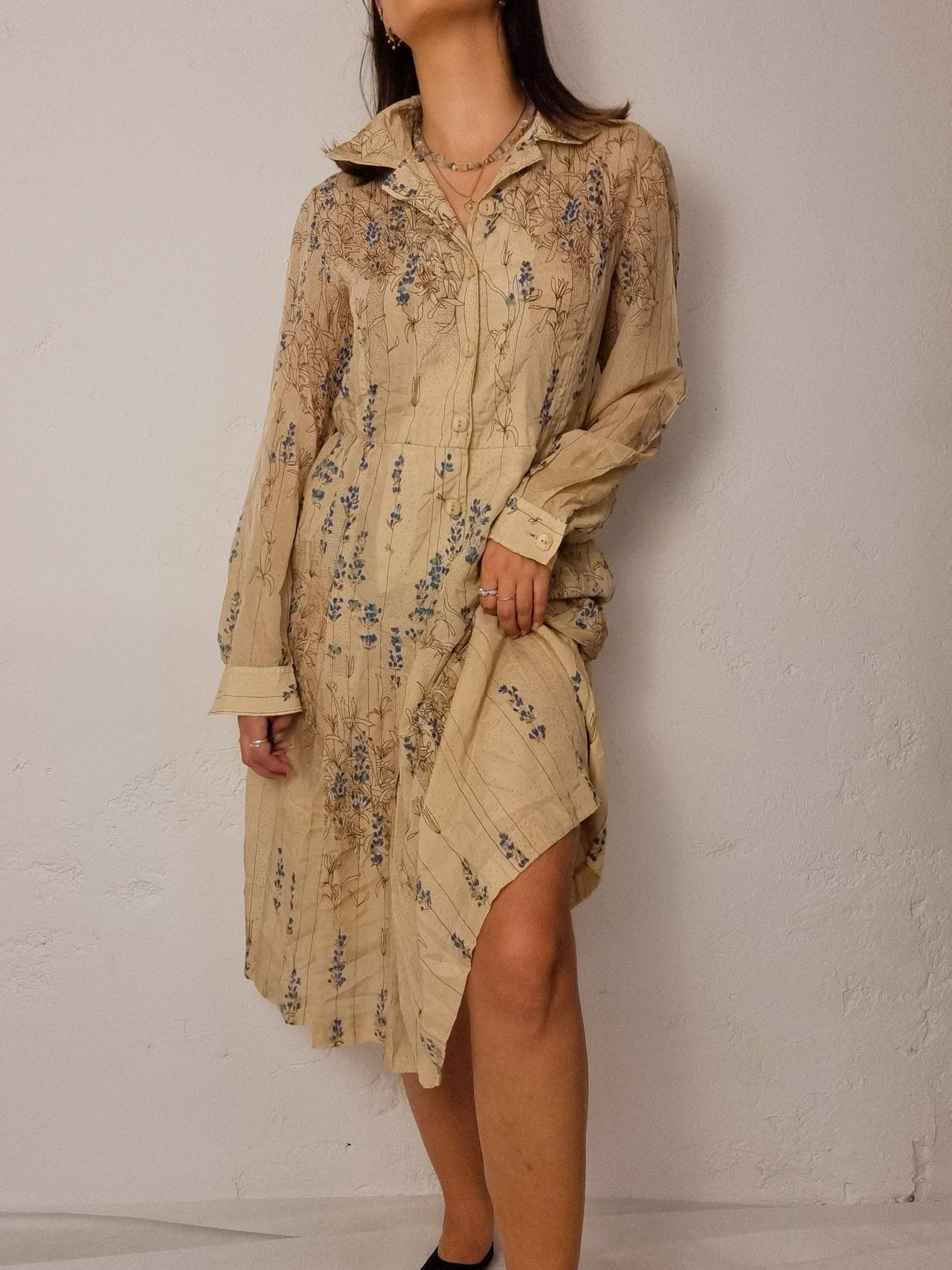 Robe vintage à fleurs beige M