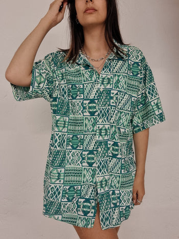 Chemise vintage verte à motifs M/L