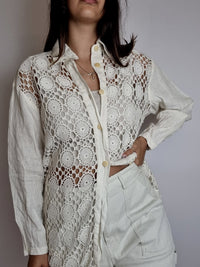 Chemisier vintage blanc en dentelle M