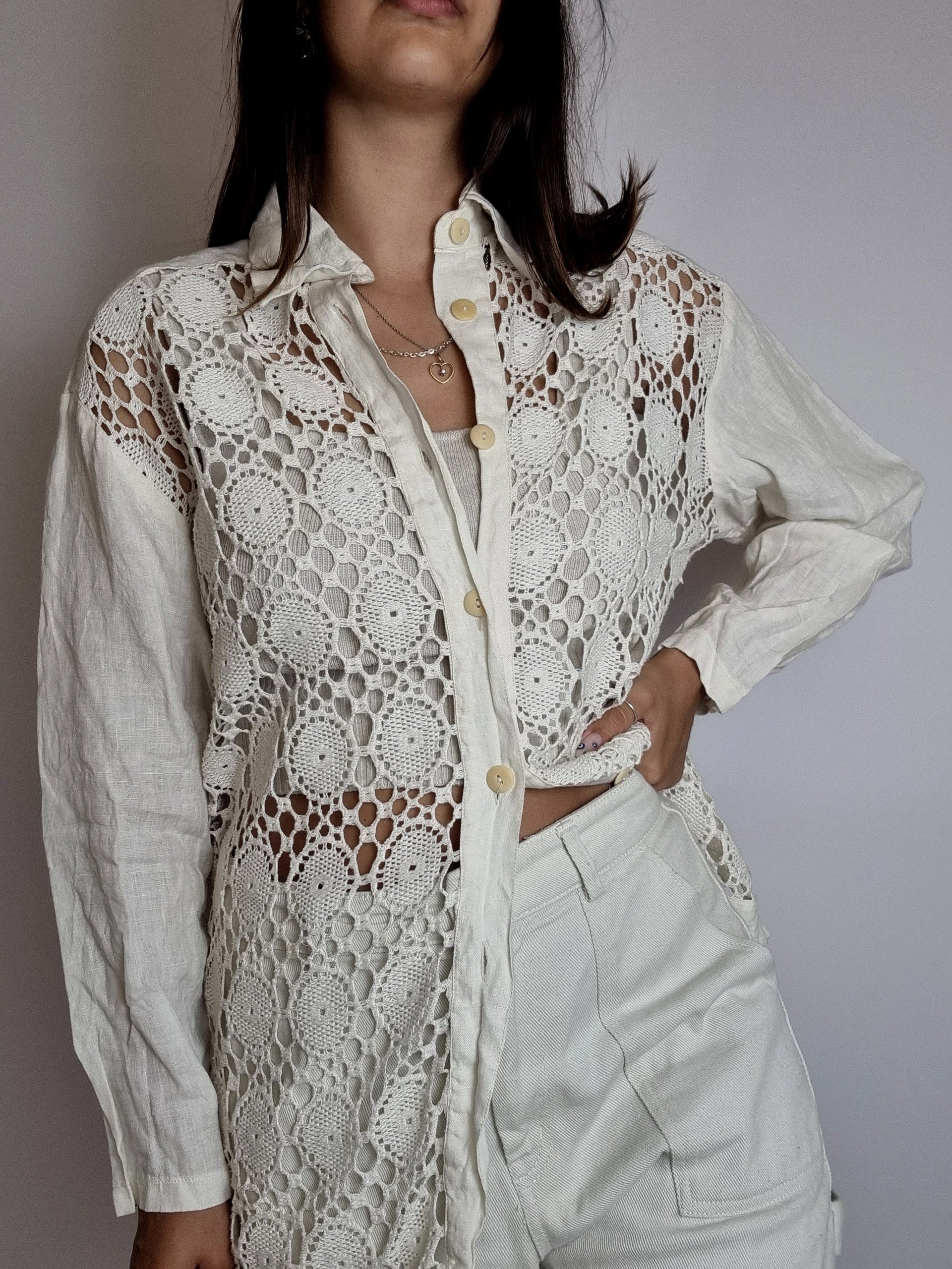 Chemisier vintage blanc en dentelle M