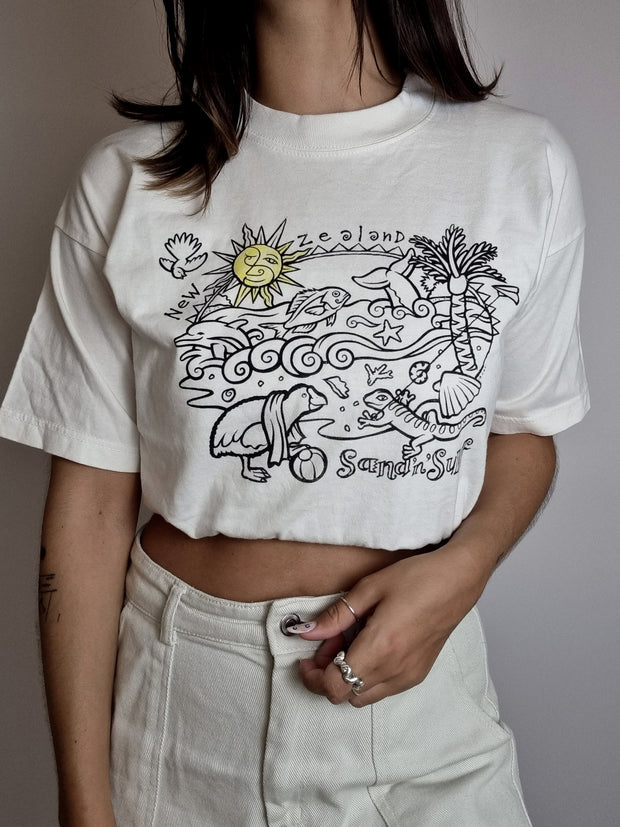 T-shirt vintage blanc avec dessins M