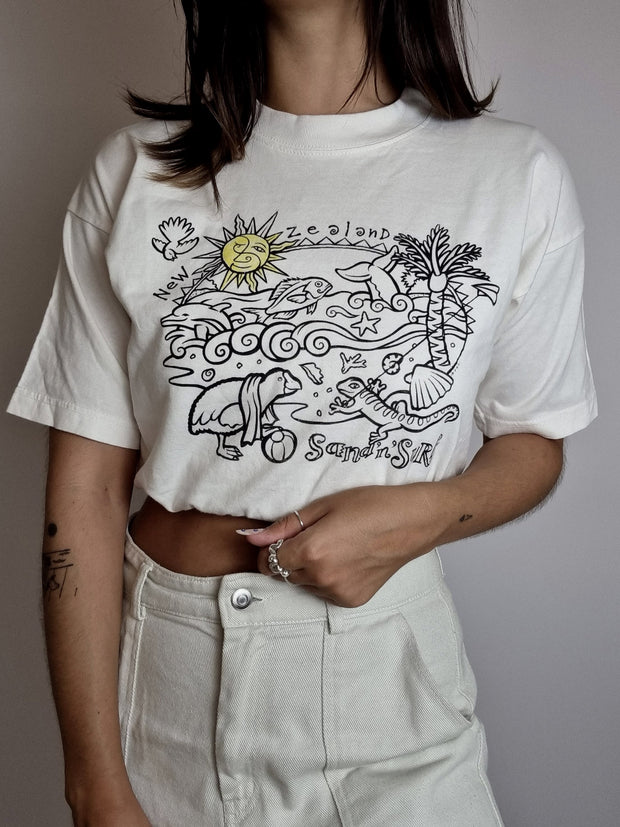 T-shirt vintage blanc avec dessins M