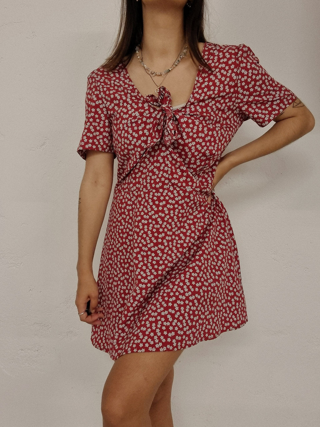 Vintage rotes Blumenkleid S/M