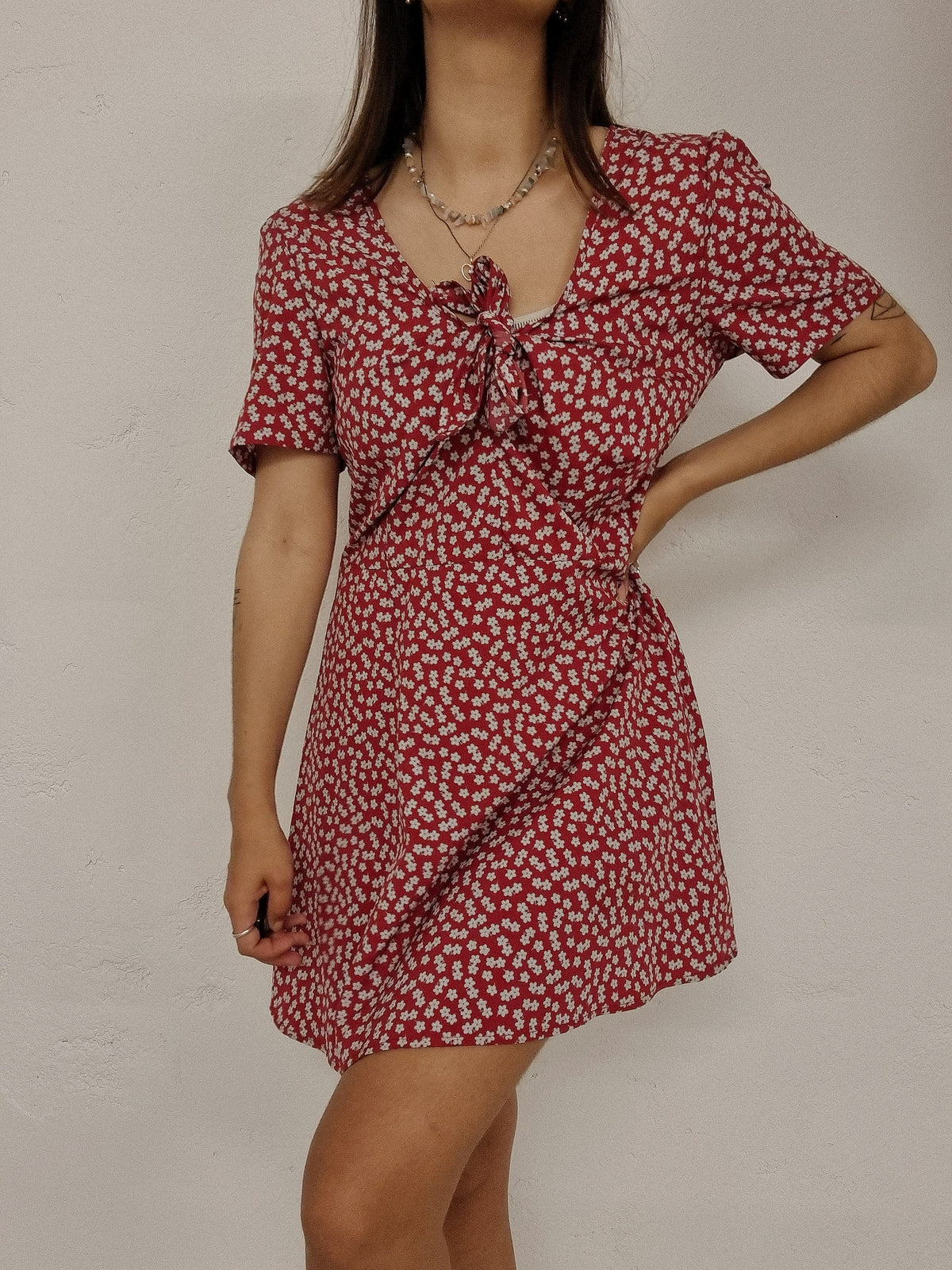Vintage rotes Blumenkleid S/M
