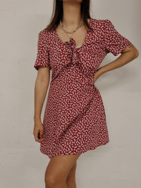 Vintage rotes Blumenkleid S/M