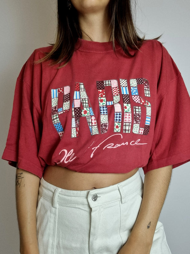 T-shirt vintage rouge foncé Paris XL