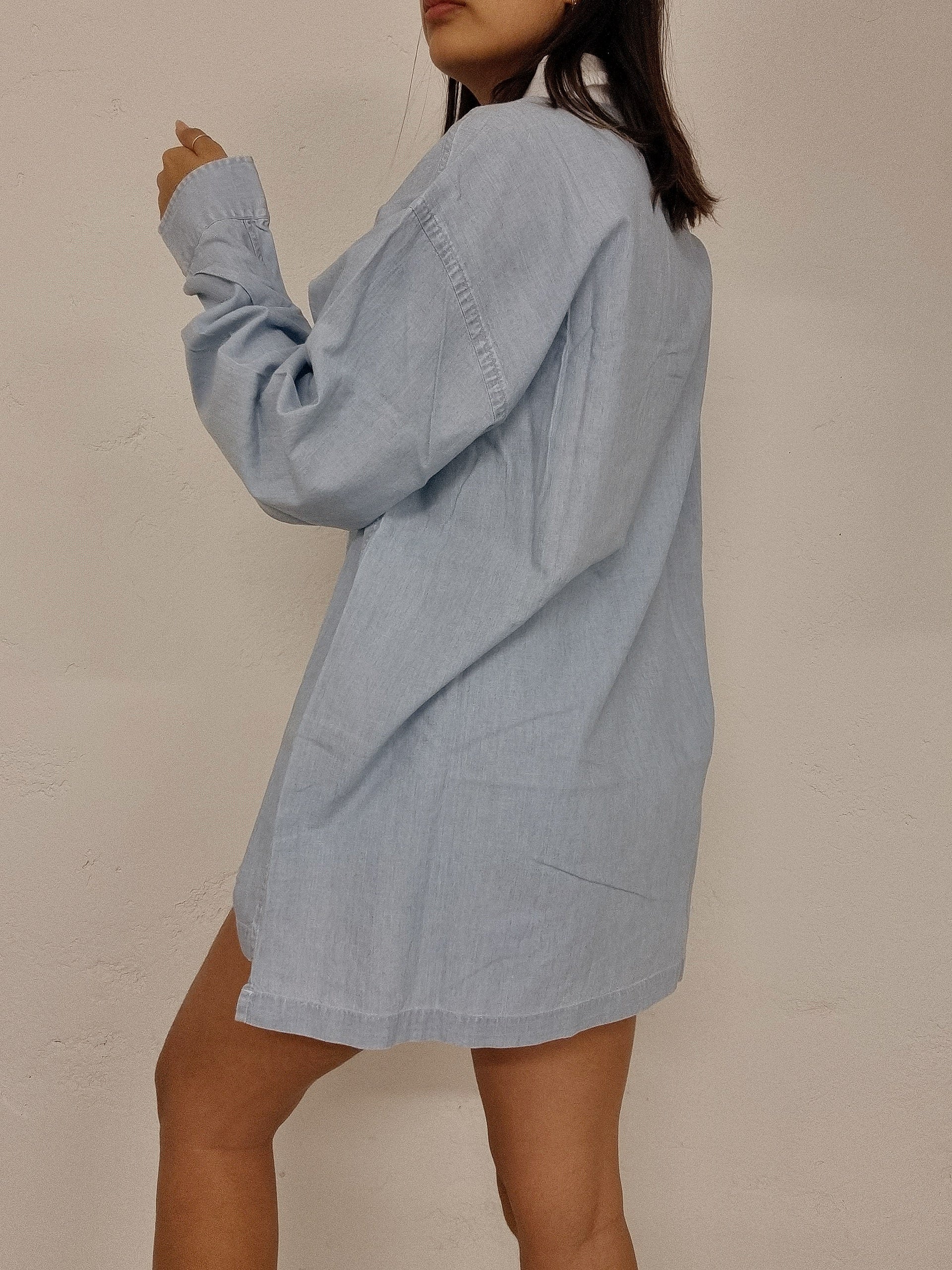 Chemise vintage en jeans bleue et blanche Faconnable L
