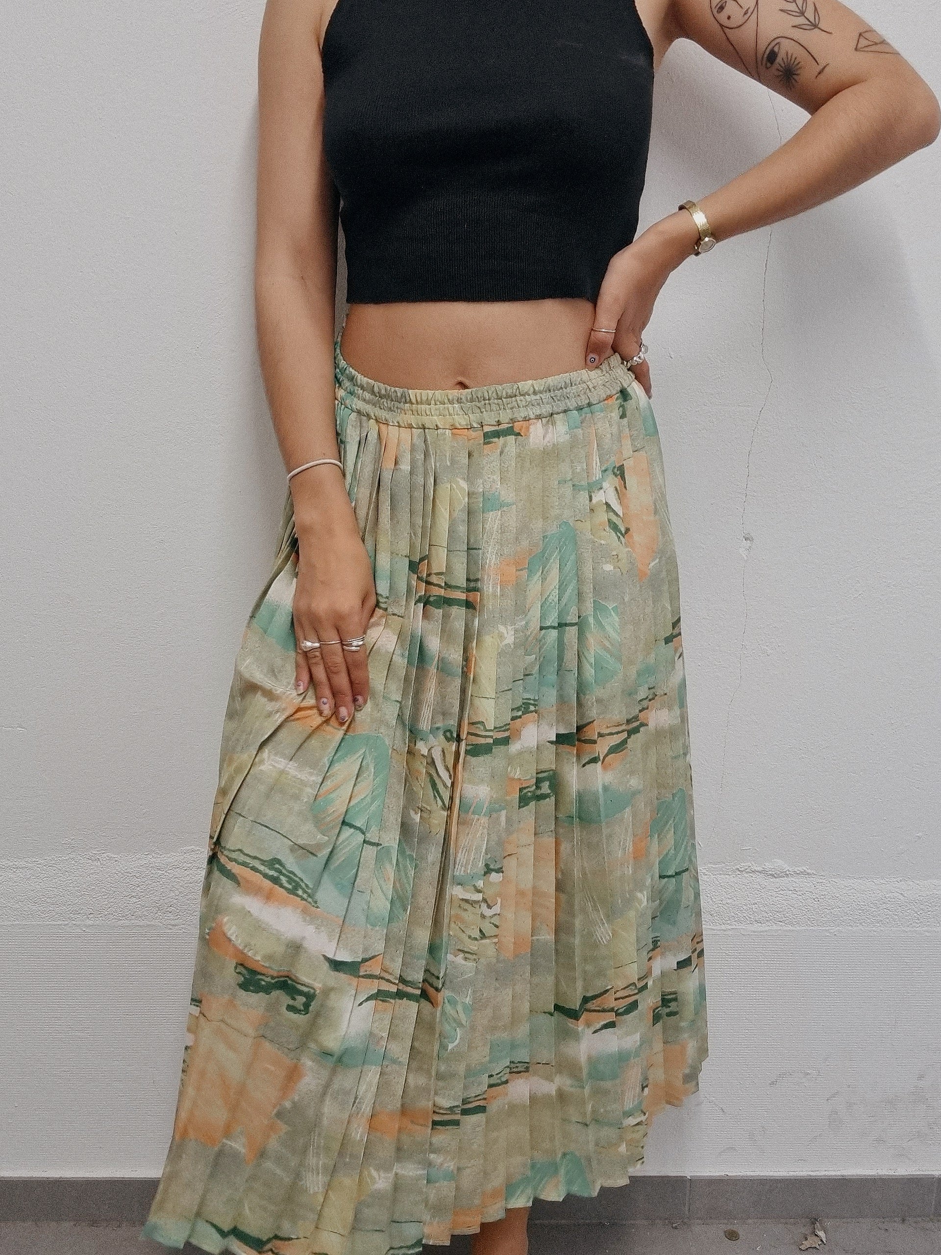 Vintage Floraler Midirock Grün XL 