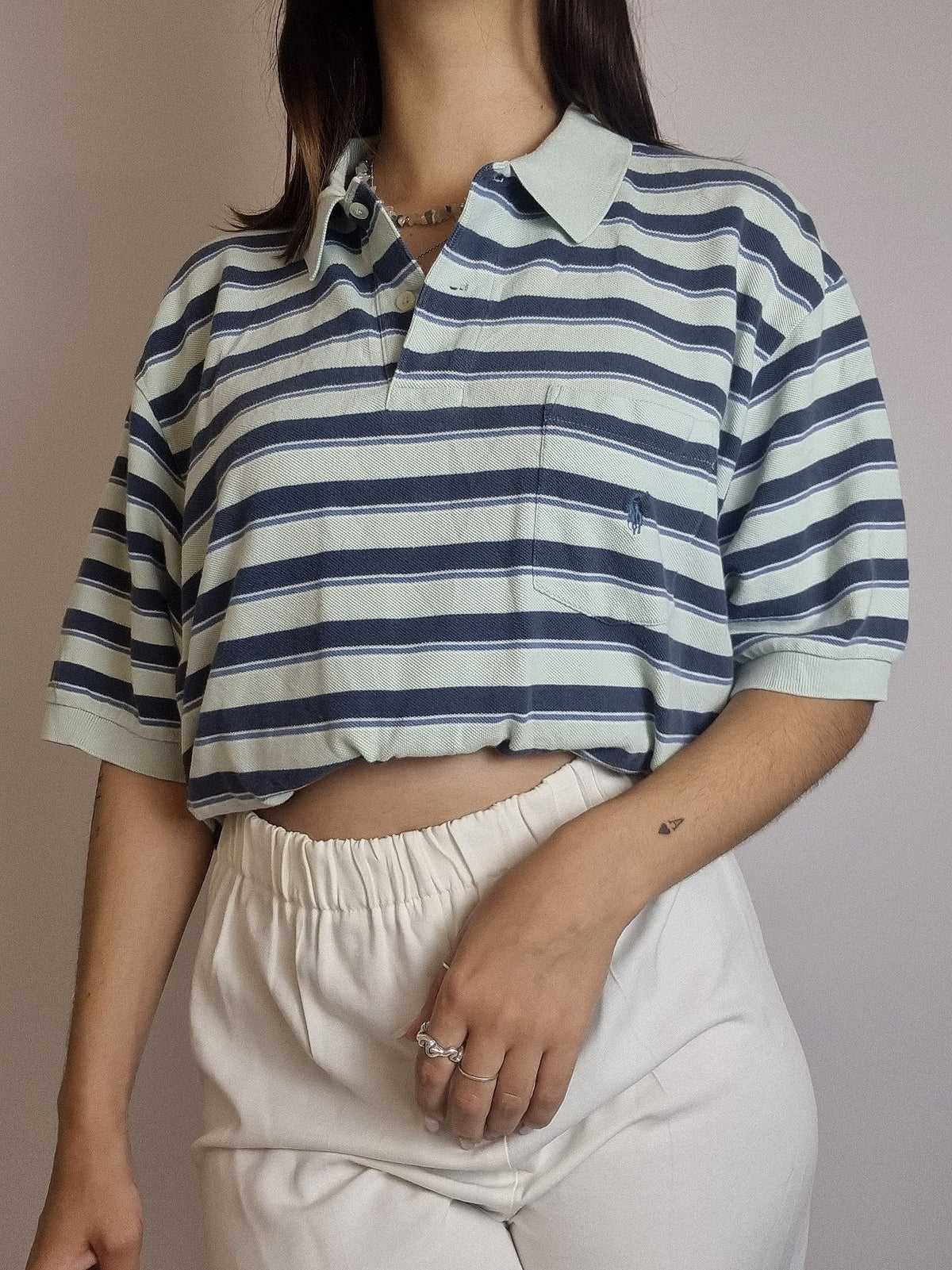 Lacoste L white striped mauve polo shirt