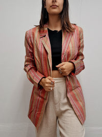 Veste blazer vintage rayé rose et vert