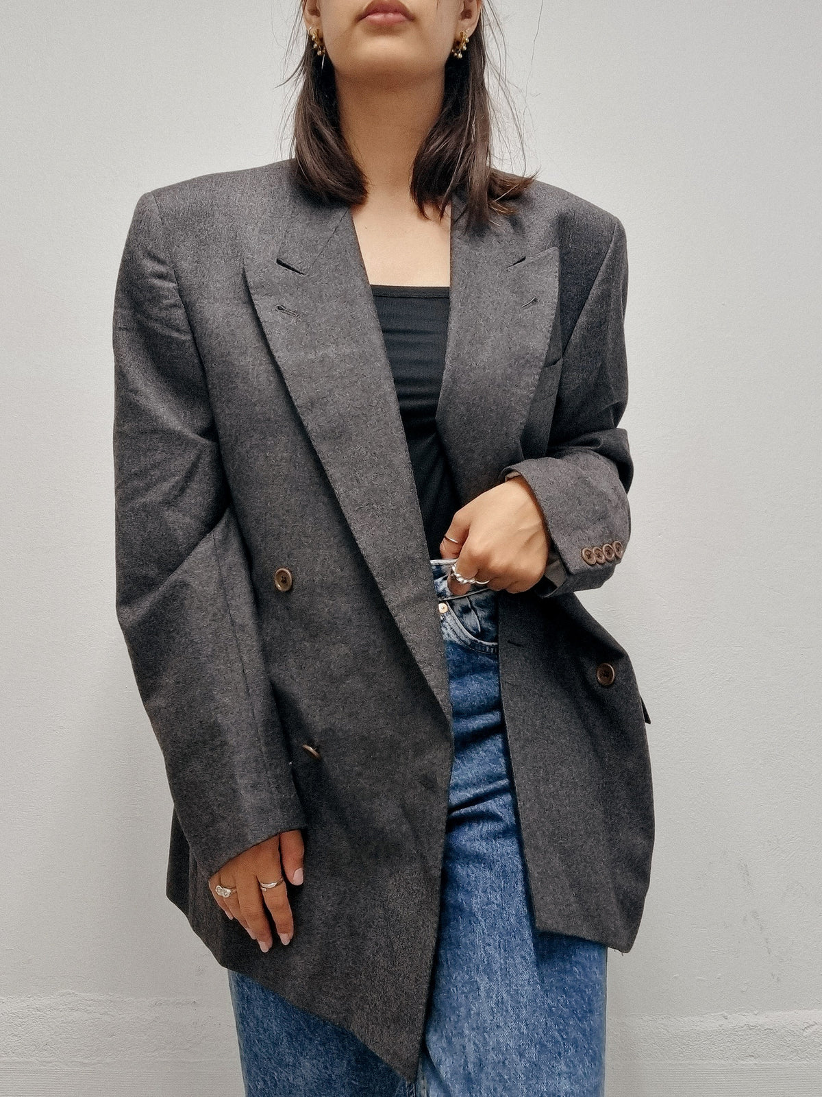 Veste blazer vintage oversized gris foncé L