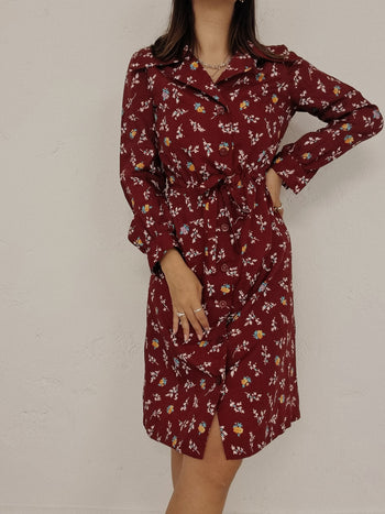 Robe vintage à fleurs bordeaux S/M