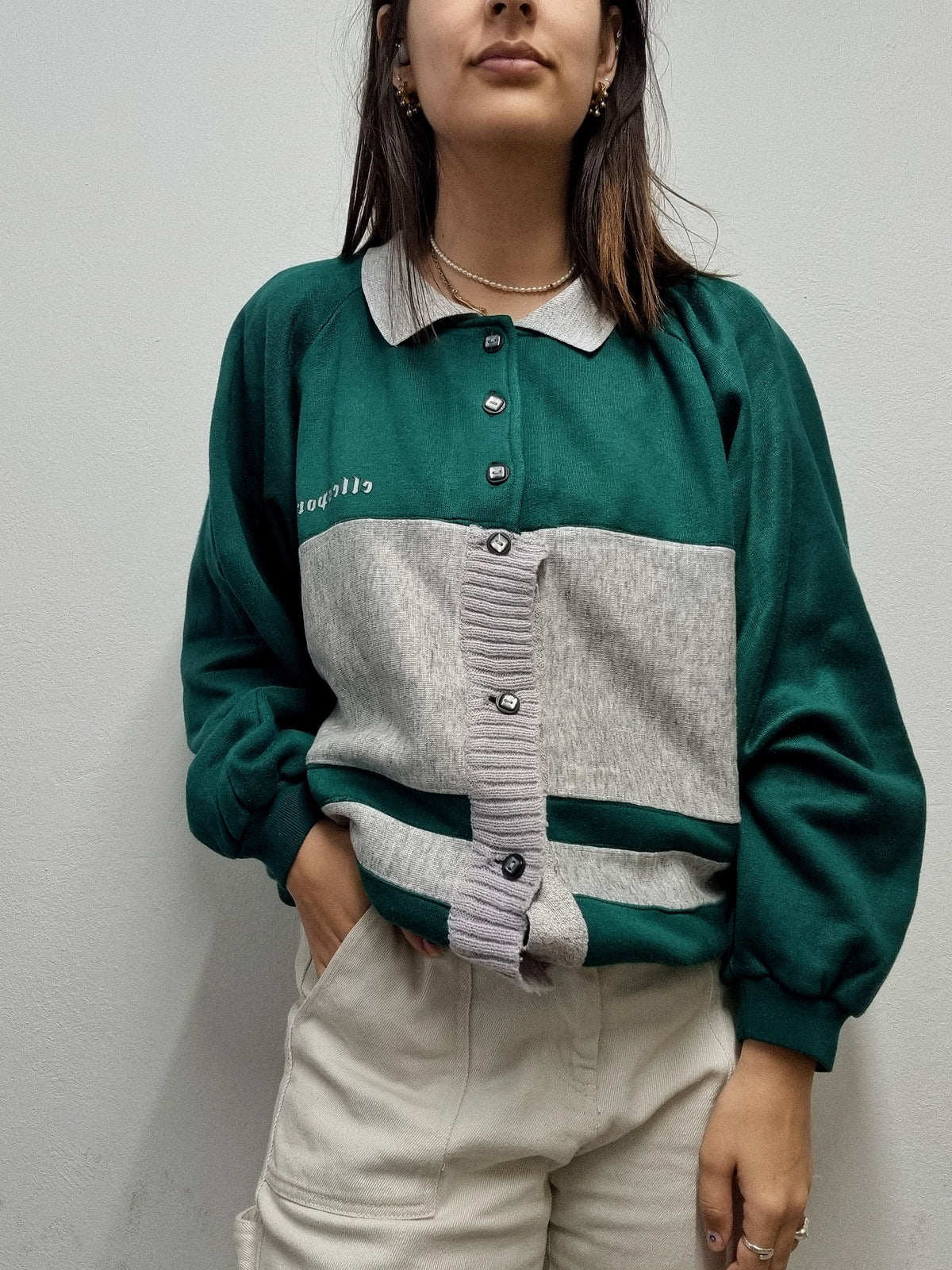 Amerikanische Vintage dunkelgrüne und graue Jacke L
