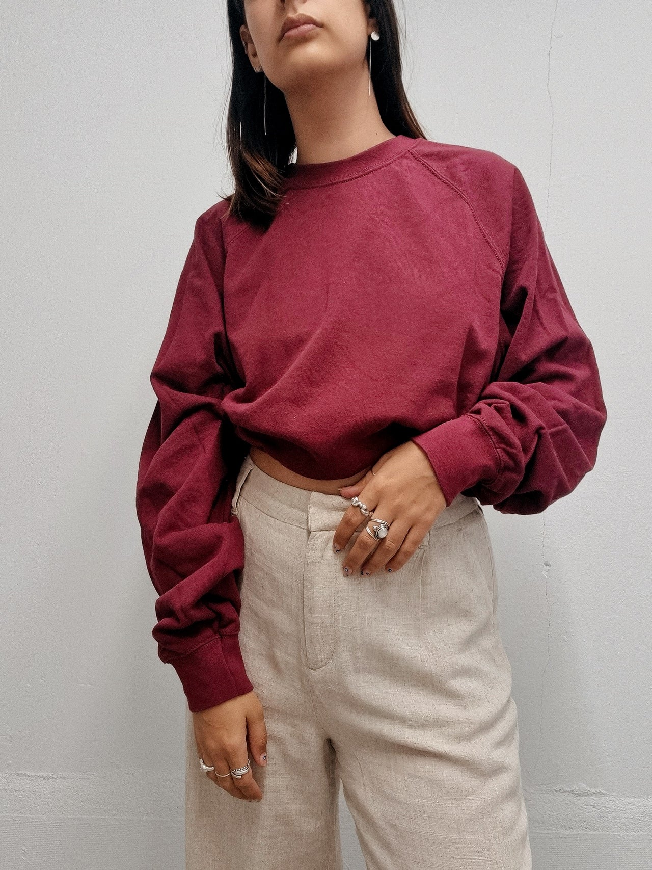 Pull vintage uni bordeaux L