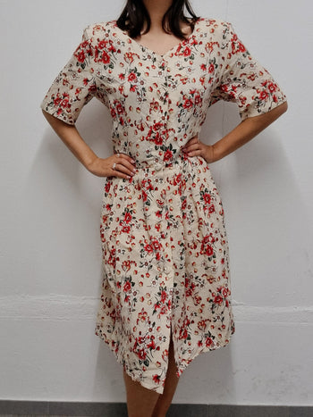 Vintage beige floral dress M