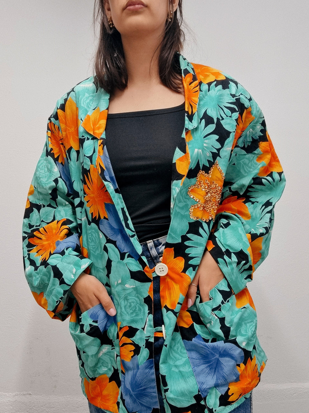 Veste blazer vintage oversized à paillettes L/XL