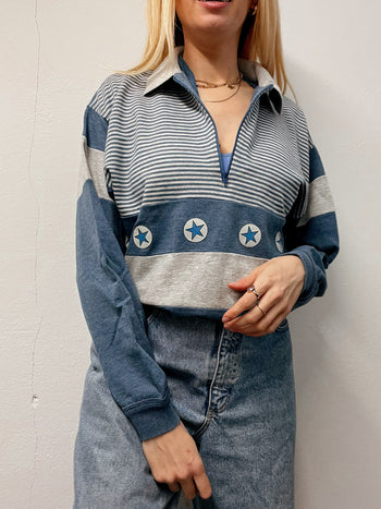 Pull vintage bleu et gris M