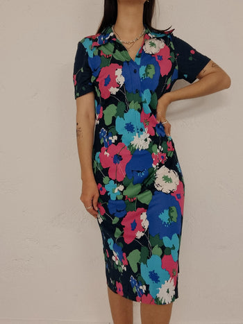 Vintage blue and pink floral dress S