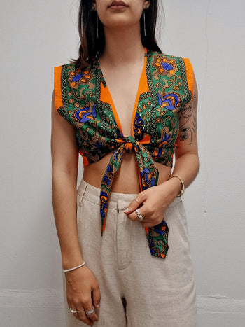 Top vintage orange à motifs S