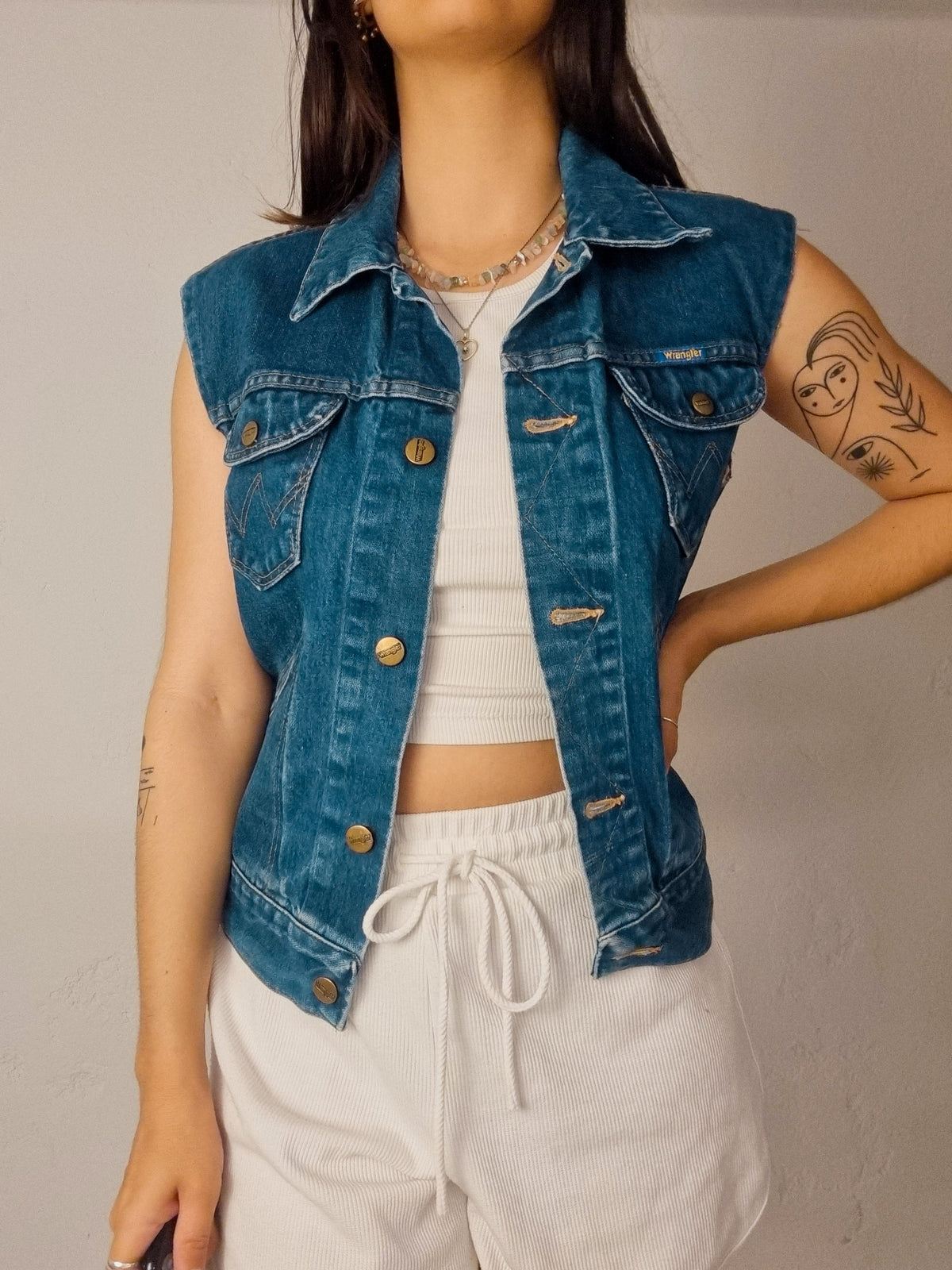Gilet vintage en jeans bleu foncé Wrangler M