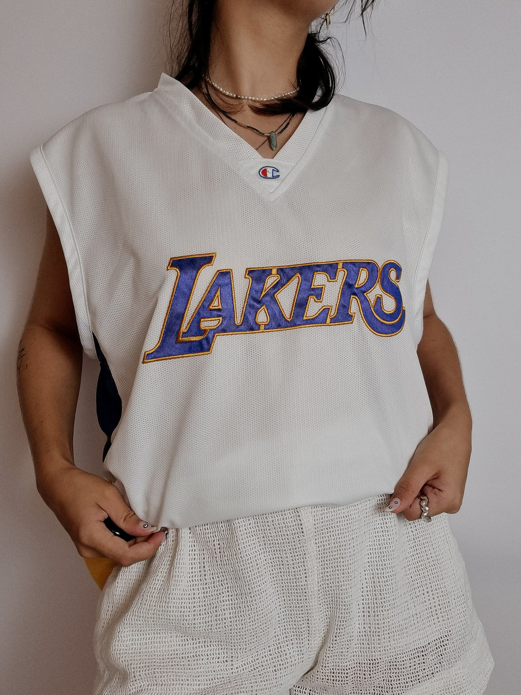 Weiß-lila Lakers-Basketballtrikot L