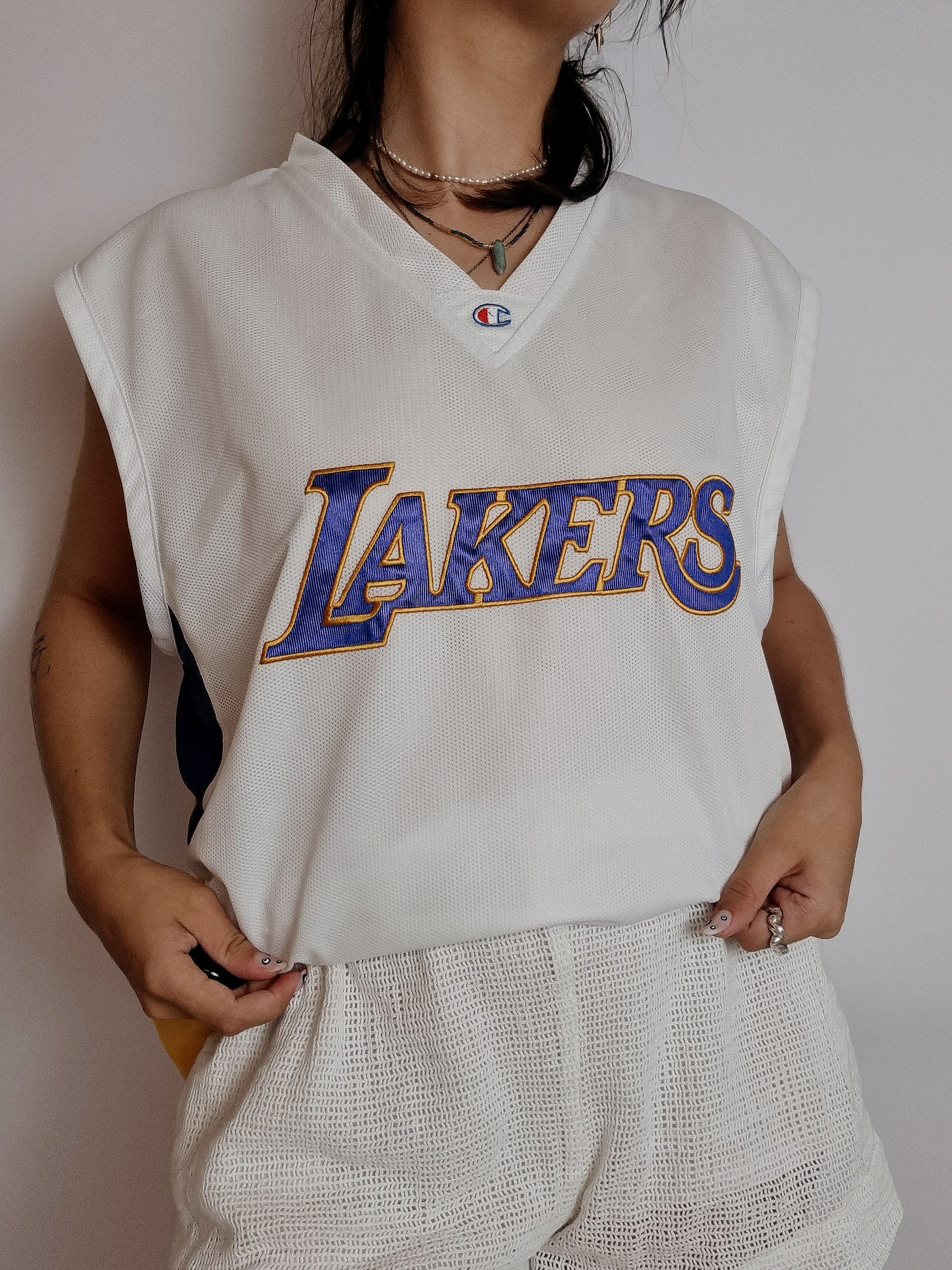 Weiß-lila Lakers-Basketballtrikot L