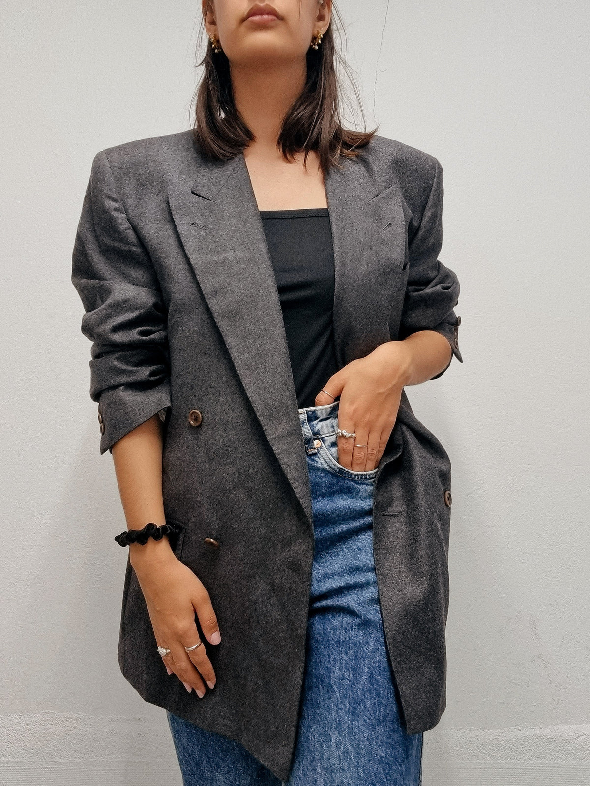 Veste blazer vintage oversized gris foncé L