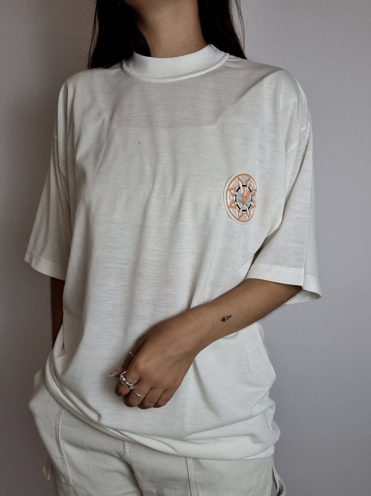 T-shirt vintage blanc et orange L