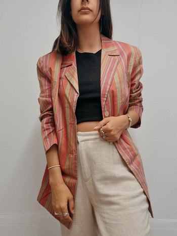 Veste blazer vintage rayé rose et vert