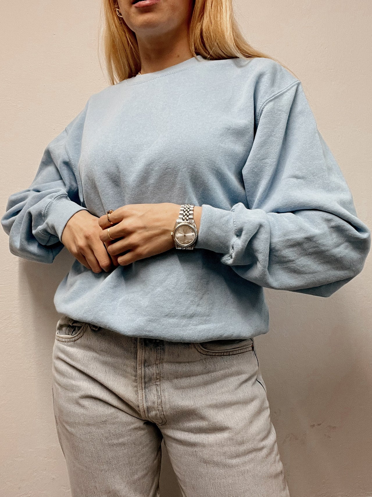 Pull vintage uni bleu clair M