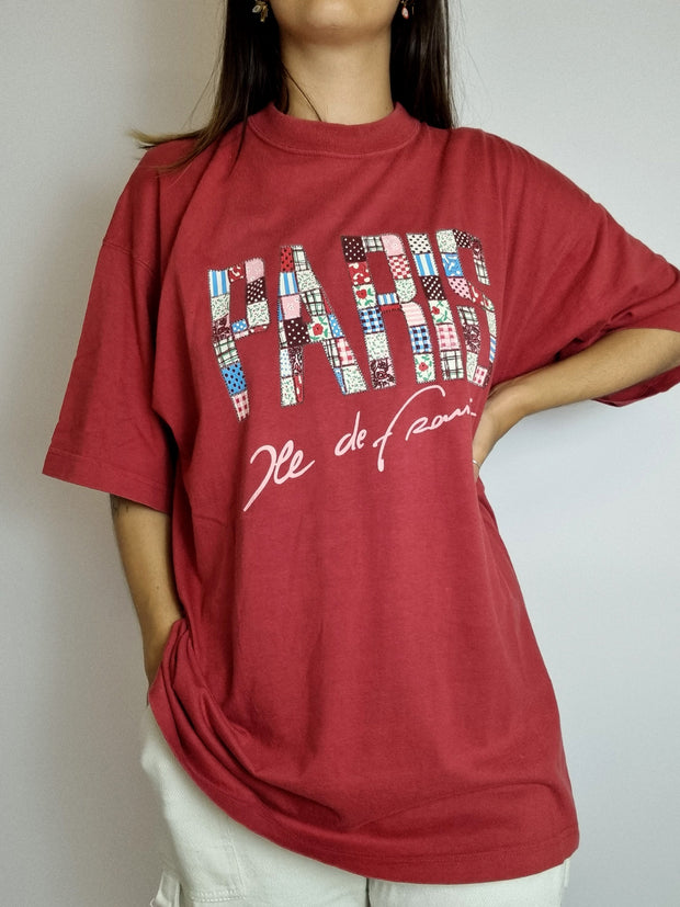 T-shirt vintage rouge foncé Paris XL