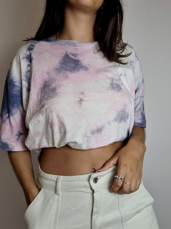 T-shirt vintage tie and dye rose et bleu L